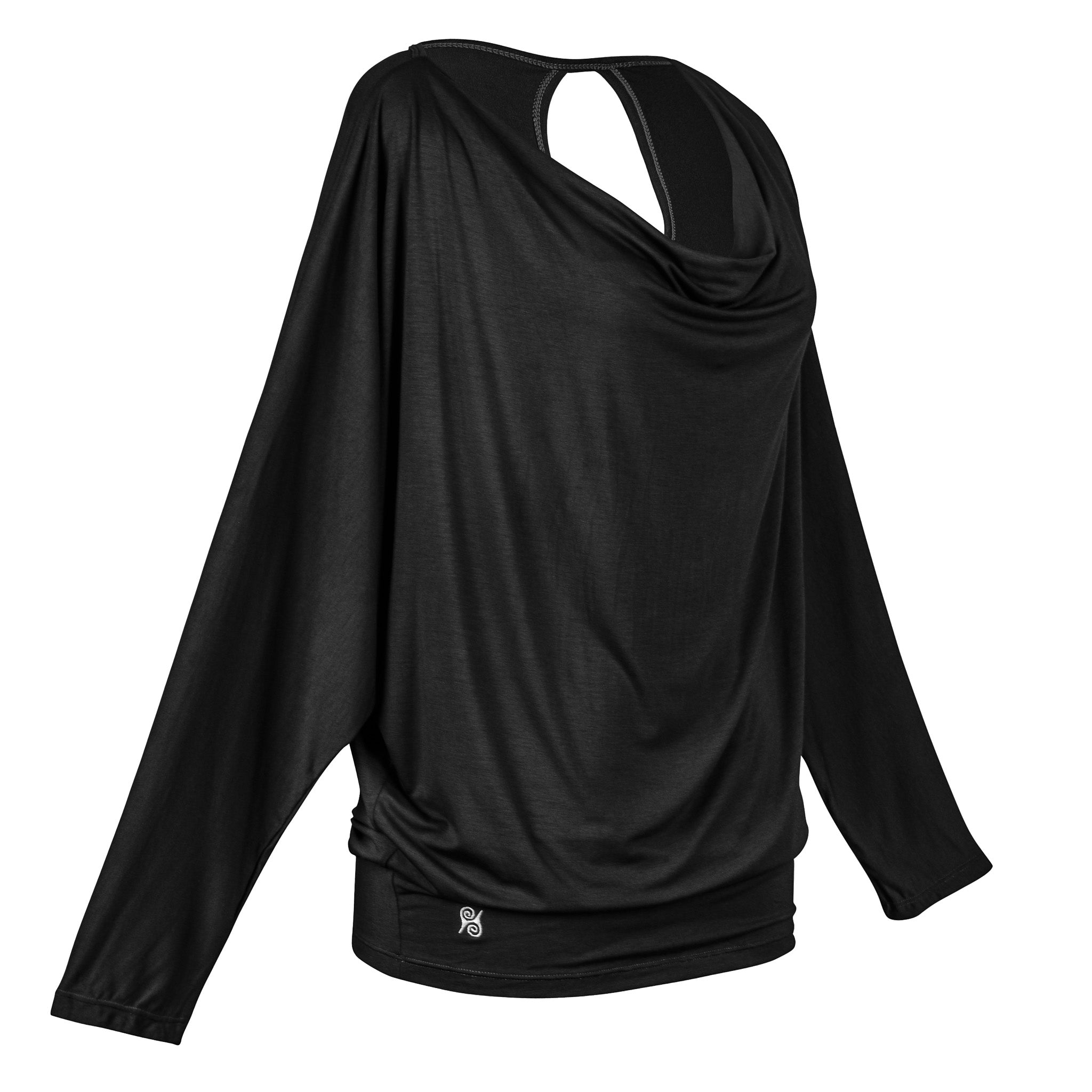 Yoga Shirt Damen aus Bambus Mix - Waterfall Top Long Black